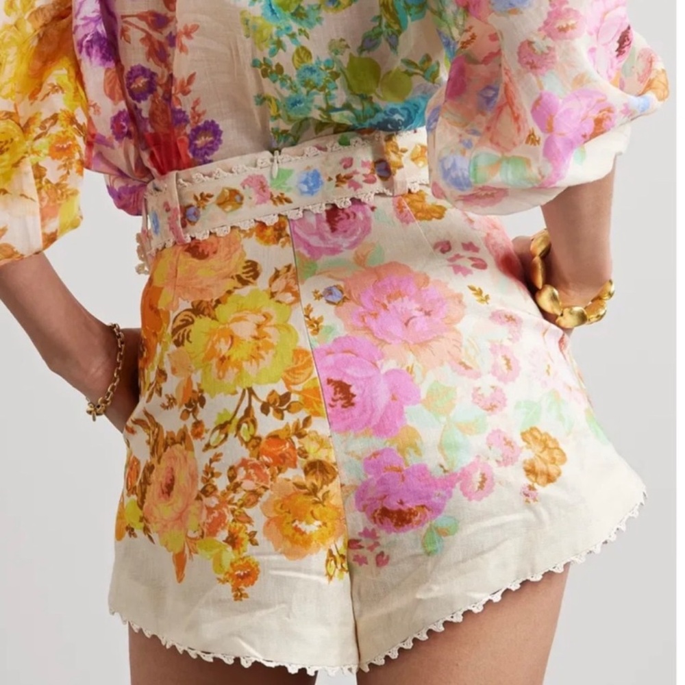 Zimmermann High Waist Floral Shorts - Cream and Multicolor - Picture 3 of 8